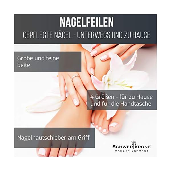 Schwertkrone Hochwertige Nagelfeile/Solingen Set 4-teilig Saphirnagelfeile Fein/Grob in 4 Größen/Maniküre und Pediküre – Bild 5