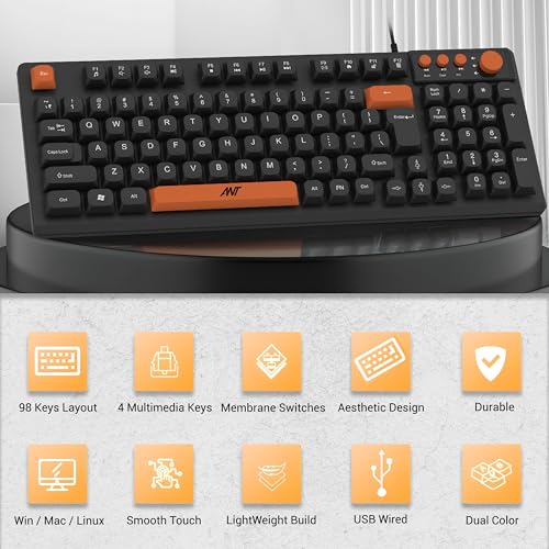 Image of Ant Master 01 New Gen Full Size Wired Office Keyboard | 98 Keys Compact Layout with 4 Multimedia Keys | Membrane Switches | 5M Clicks Life | Windows /Mac /Linux Compatible - Black