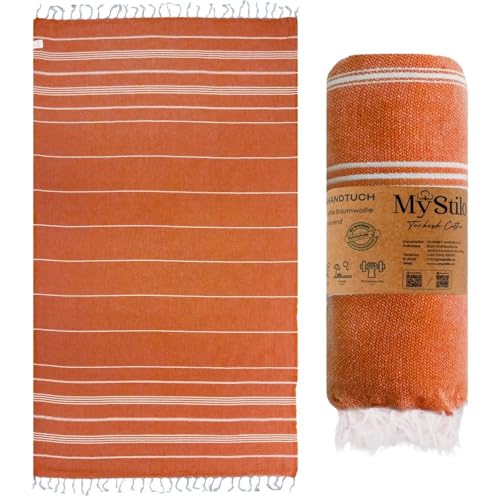 MyStilo XXL Saunahandtuch Hamamtuch - Großes Weiches Badetuch 100x200cm Schnelltrocknend - Premium Strandtuch Beach Towel Handtuch für Männer Frauen Yoga und Fitness (Orange)