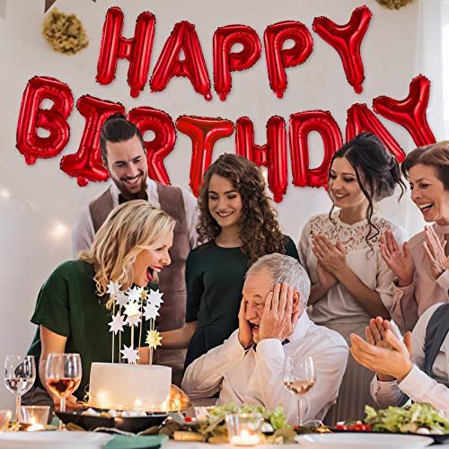 Image of Happy Birthday Balloons Banner Red 16 Inch Mylar Foil Letters | Inflatable Party Decor and Event Decorations for Kids and Adults | Reusable, Ecofriendly Fun