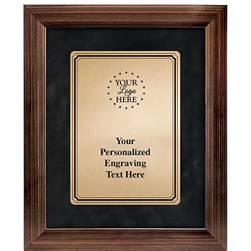 Crown Awards 9 3/8" x11 3/8" Personalized Frame Plaque, Custom Bronze Paradigm Frame Award with Your Logo On Gold Metal Plate