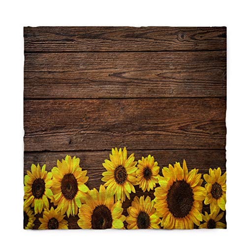 Vandarllin Rectangle Polyester Tablecloths Sunflowers Rustic Barn Wood Decorative Table Cloth Machine Washable Table Covers