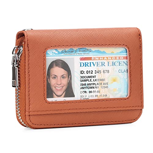 GOIACII Leather Wallet Women RFID Blocking Small Compact Wallets Credit Card Holder with ID Window