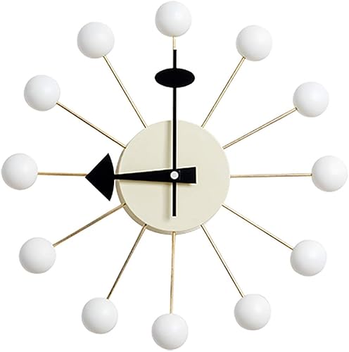 SHISEDECO Reloj de bola en blanco, pintado de madera maciza sin tictac, decorativo de mediados de siglo, moderno reloj de pared silencioso para el