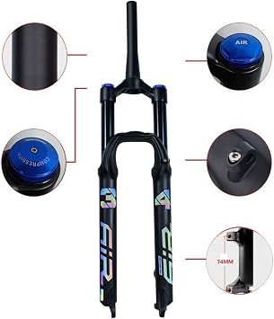 27.5'' 29'' Air Mountain Bike Suspension Fork Front Forks 140mm Travel 1 1/2 Inch Threadless Tapered Steerer Axle QR 9mm Disc Brake Compatible