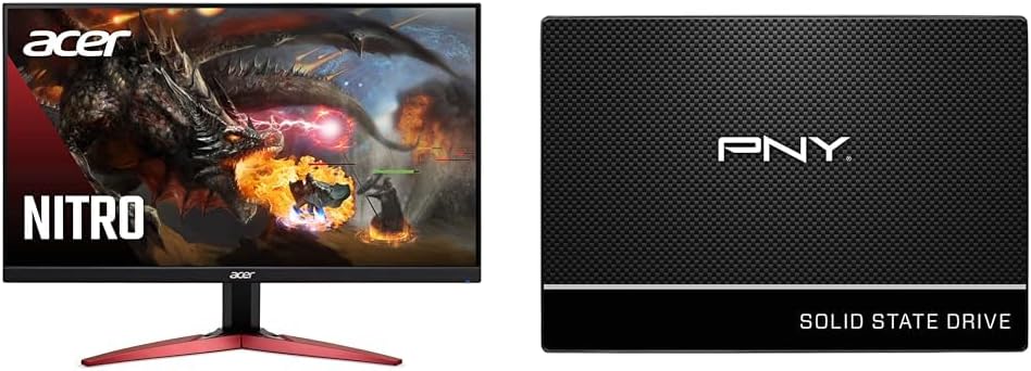 Acer Nitro KG241Y Monitor and PNY CS900 SSD side-by-side