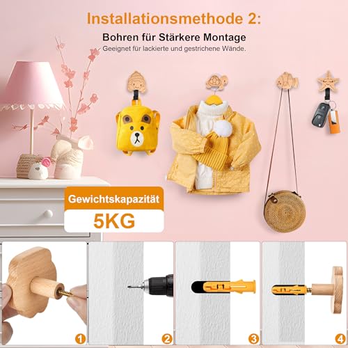AHHALFFY Holz Kleiderhaken Kinder Selbstklebender Wandhaken in Tiere-Form Kindergarderobe Haken Garderobenhaken Kleiderhaken Wand Wandaufhänger Türhaken Möbelknöpfe Holzgriffe (Meerestiere)