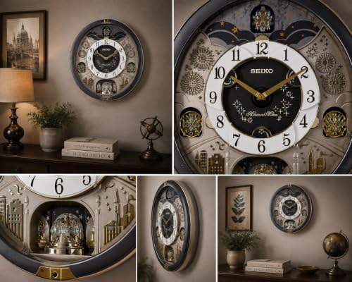 Image of SEIKO Classic Melody in Motion Grey Oval Plastic Analog Musical Home Decor Wall Clock with One Way Rotating Show Piece (Size: 40.5 x 9.7 x 44.3 CM | Weight: 2300 Gram) QXM385N