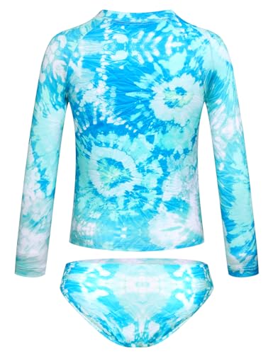 Image of TENVDA Girls Swimsuit Long Sleeve Rash Guard Sets UPF 50+ Two Piece Bathing Suits Size 3-12 Years