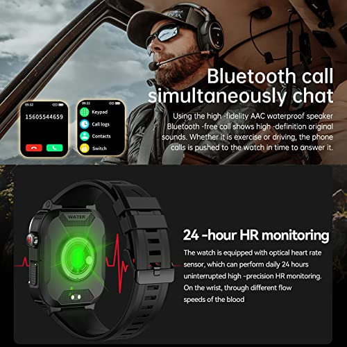 findtime Military Smart Watch Answer Make Calls Heart Rate Blood Pressure 1.85" HD Screen Mens Smartwatch for Android iOS Phones Tactical Pedometer IP68 Waterproof Fitness Watch - Image 4