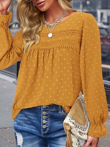 BETTE BOUTIK Womens Boho Fall Long Sleeve Shirts Crewneck Dressy Casual Blouses Trendy Flowy Tops
