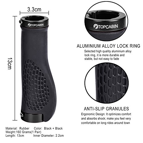 Image of TOPCABIN Ergonomic Bike Grips - Widen Holding Rubber Grips with Aluminum LockGrips for Mountain & Road Bikes