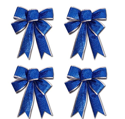 ILOVEDIY Pack of 4 Glitter Christmas Bow Large Christmas Tree Ornaments reyhty (Blue)