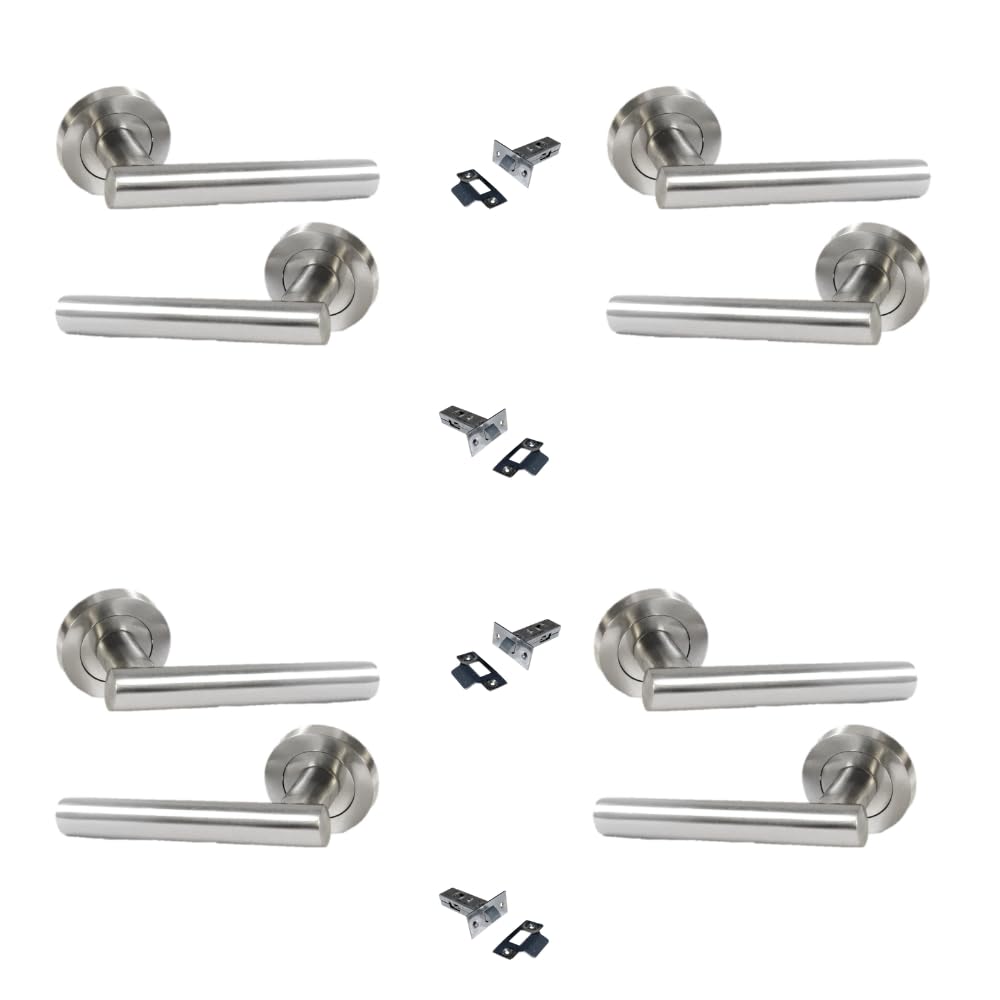 Epsom T-Bar Lever on Rose Door Handle – Satin Nickel, 123mm Lever, 52mm Rose – Standard – [4 Pack] with Tubular Latch