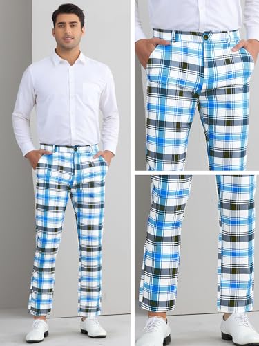 Lars Amadeus Men's Classic Plaid Dress Pants Flat Front Checked Office Prom Trousers4