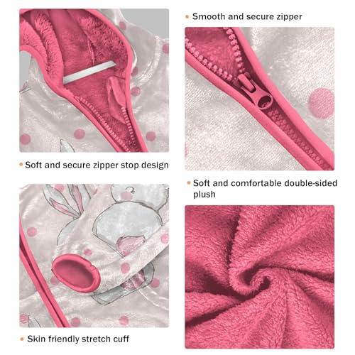 OTVEE Cute Bunny Pattern Pink Rabbit Kids Hoodie Jacket Fall Spring Full Zip Warm Outwear Coat3