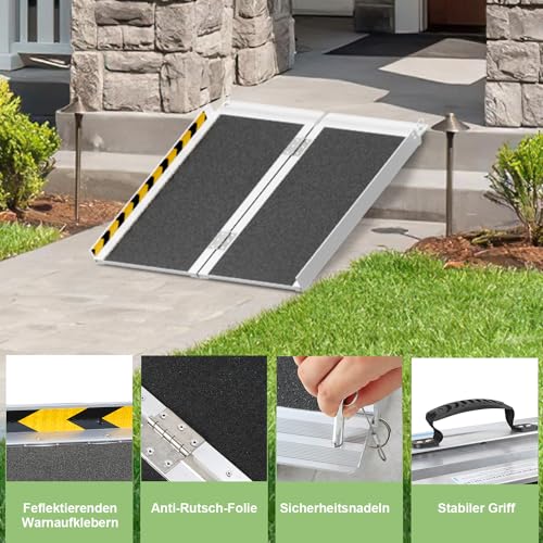 Herrselsam 61x73cm Rollstuhlrampe Belastbar bis 270KG Rollstuhlrampe mit Rutschfester Oberfläche Tragbare Rollstuhlrampe Rollstuhlklapprampe für Zuhause Stufen Treppen Türöffnung