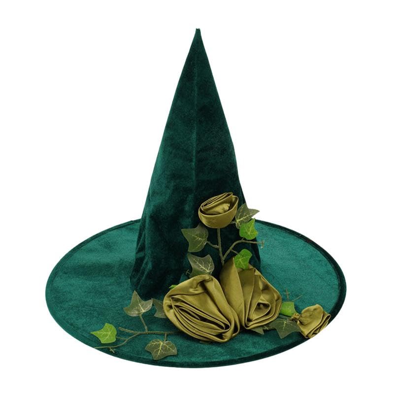 USUKUSI Halloween Green Witch Hat Vine Decorated Wizard Hat for Women Girls Halloween Carnival Christmas Party Cosplay Costume Headwear Accessories