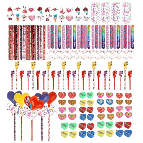 Papeterie Cœur avec crayons et gommes pour fête de vacances
