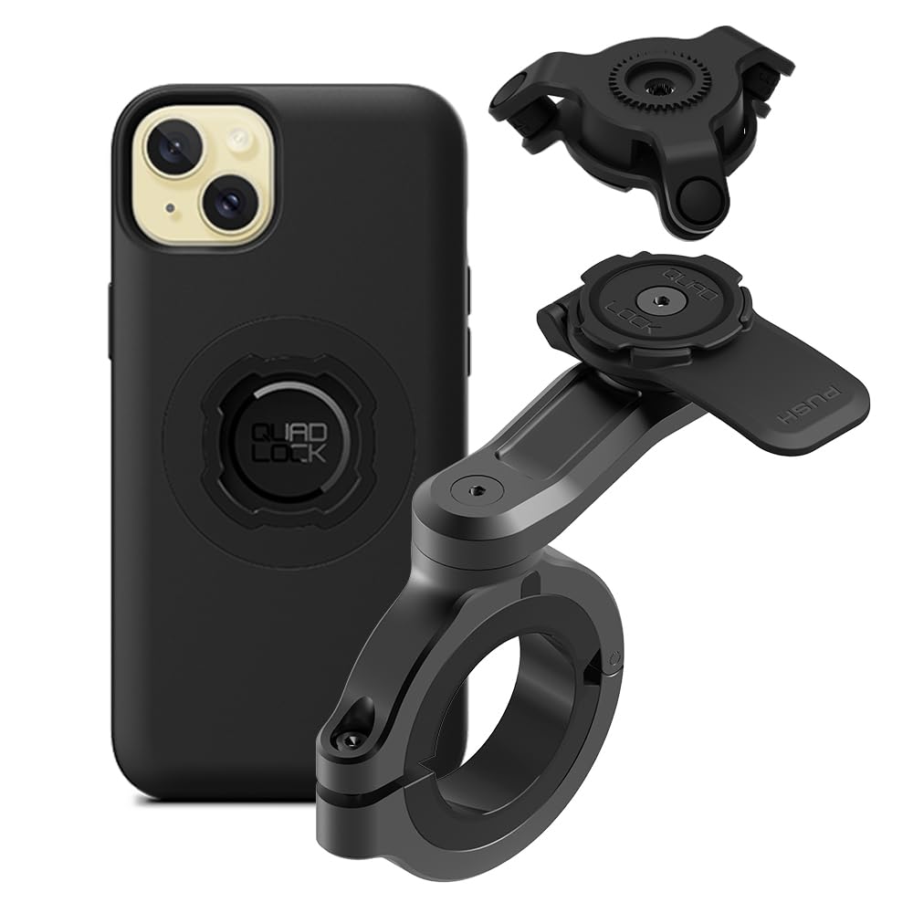 Quad Lock Motorcycle Handlebar Phone Mount PRO - Large with Vibration Dampener and MAG Phone Case for iPhone 15 Plus