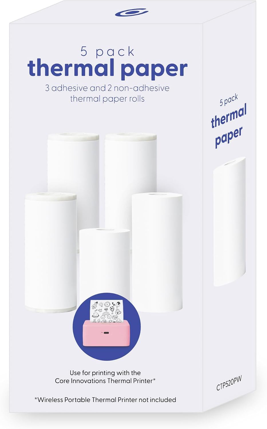 Mini Thermal Printer Paper, 3 Self-Adhesive Sticker + 2 Thermal Paper Rolls