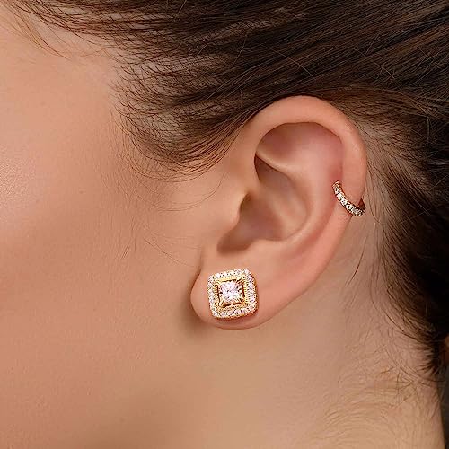 Gold Stud Earrings for Women 14K Gold Earrings Studs Hypoallergenic Small Stud Earring for Women with Cubic Zirconia Gems 10.4MM2