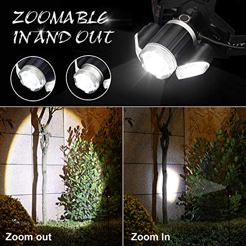 2020 Newest Rechargeable LED Headlamp, 2 Pack 10000 Lumen Super Bright Zoomable Headlight, 4 Modes USB Recharge Flashlight, Waterproof Head Lights with Red Light for Camping Hiking Outdoors