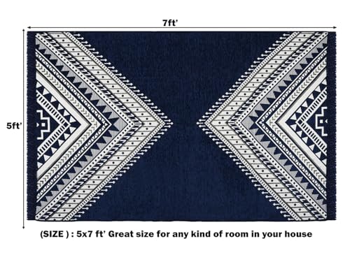 Image of BSB HOME Heavy Fabric Velvet Touch Bedroom, Hall, Living Room, Drowing Room, Yoga Hall Designer Velvet Carpet |60 inch Inch X 84 inch Inch | 5 Feet X 7 Feet I 150 Cm X 210 Cm (Navy Blue), Large Rectangle