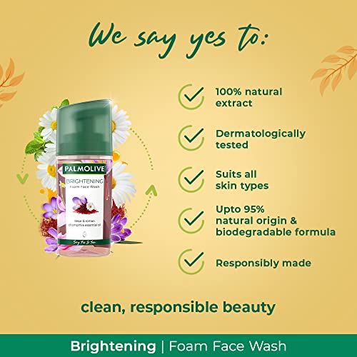 Image of Palmolive Brightening Foam Face Wash, with Kesar and Roman Chamomile Essential Oil, Suits All Skin Types (100ml)