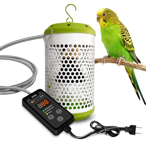 SYSAI Bird Cage Heater with Intelligent Thermostat, 50W Safe Heat for Parrots, Canaries, Finches and Other Small Pets, 24/7 Heating with Anti-Bite Cord Protector