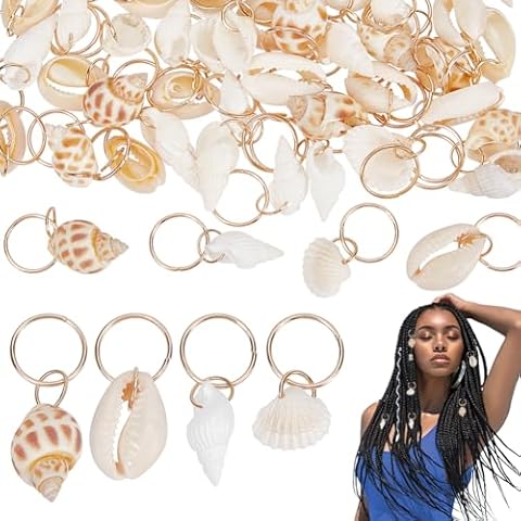 PLIGREAT 60 Pcs Seashell Dreadlock Rings Cover