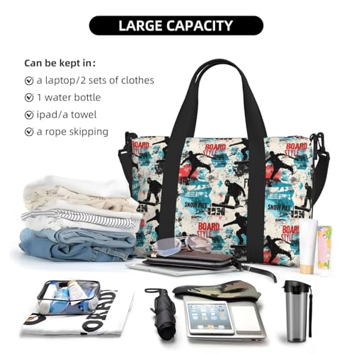 Laptop Tote Bag for Women Work - Skiing Graffiti Pattern Print Weekender Overnight Bags for Women Travel, Gym Duffle Bag for Men, Personal Item Crossbody Travel Bags for Men Carry On4