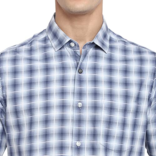 Image of Red Chief Light Blue /White Full Sleeve Check Ultra Slim Cotton Casual Shirt for Men