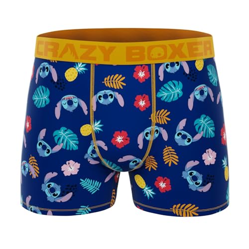 CRAZYBOXER Men's Underwear Disney Tropical Stitch Non-slip waistband Soft Boxer Brief Distortion-free