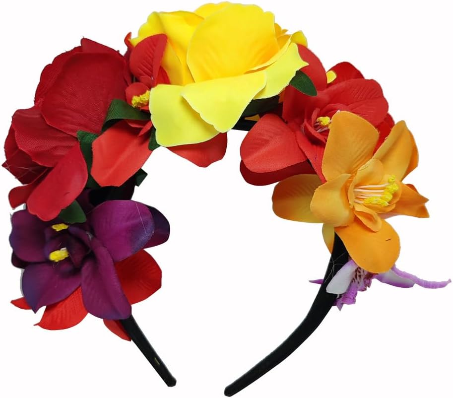 Tatouage Temporaire Halloween Jour Des Morts Hanaoops - Bandeau Roses + Tatouages Temporaires | Déguisement Mexicain Accessoire Halloween