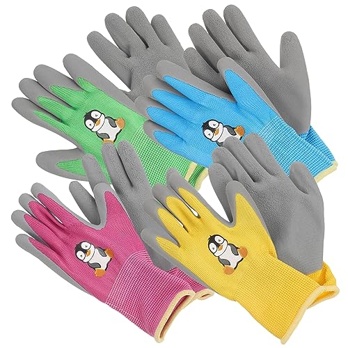 ibasenice 4 Pairs Gardening Gloves Durable Cartoon Design Lightweight Breathable Non Slip Outdoor Work Gloves for Planting Skating and More