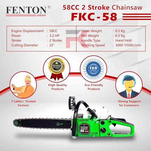Image of 58CC Heavy-Duty Chainsaw (Green) | 2025 Upgraded Model | 2-Stroke Petrol Engine | Fuel-Efficient & Durable Wood Cutting Machine for Farming, Gardening & Forestry | Dual Silencer