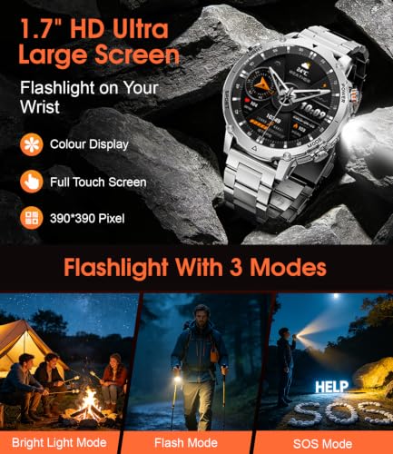 SUNKTA Smartwatch Herren 1400 mAh 20 Tage Akkulaufzeit 1,7″ HD Bluetooth Anrufe Militär Smart Watch für iOS… – Ansicht 4