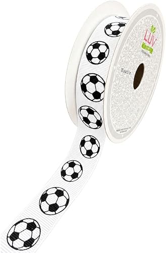LUV RIBBONS GSO0708-SOC Grosgrain 7/8-Inch Sports Ribbon, 10-Yard, Soccer