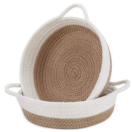 ABenkle 2 Pack Small Woven Basket Nursery Decor, Cute Small Basket, 10''x10"x3" Toy Basket, Empty Gift Basket with Handles Basket, Shelf Organizing Basketï¼ˆBrownï¼‰
