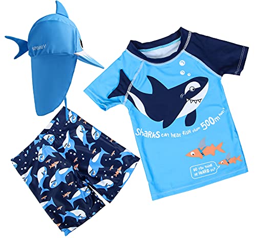 Image of Baby and Toddler Boys' 3-Piece Swimsuit Set Kids Bathing Suit Swimwear with Hat Surfing Suit UPF 50+ FBA