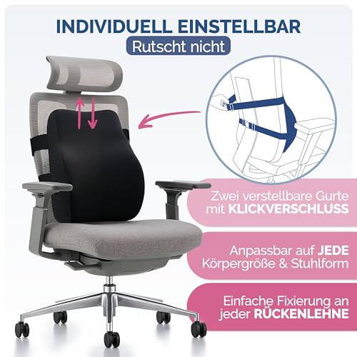 Blumtal ergonomisches Rückenkissen aus Memory Foam - stützendes Lendenwirbelkissen + OEKO-TEX zertifiziertem Bezug - Rückenlehne Kissen mit Verschluss - Rückenstütze - Rückenstützkissen - Lendenkissen