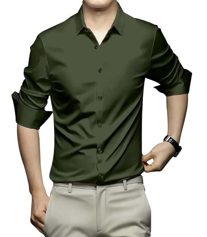Image of DEELMO Combo of Men's Stylish Solid Satin Casual Shirt for Men Full Sleeves| Poly Satin Silk Shirt Pack of 2