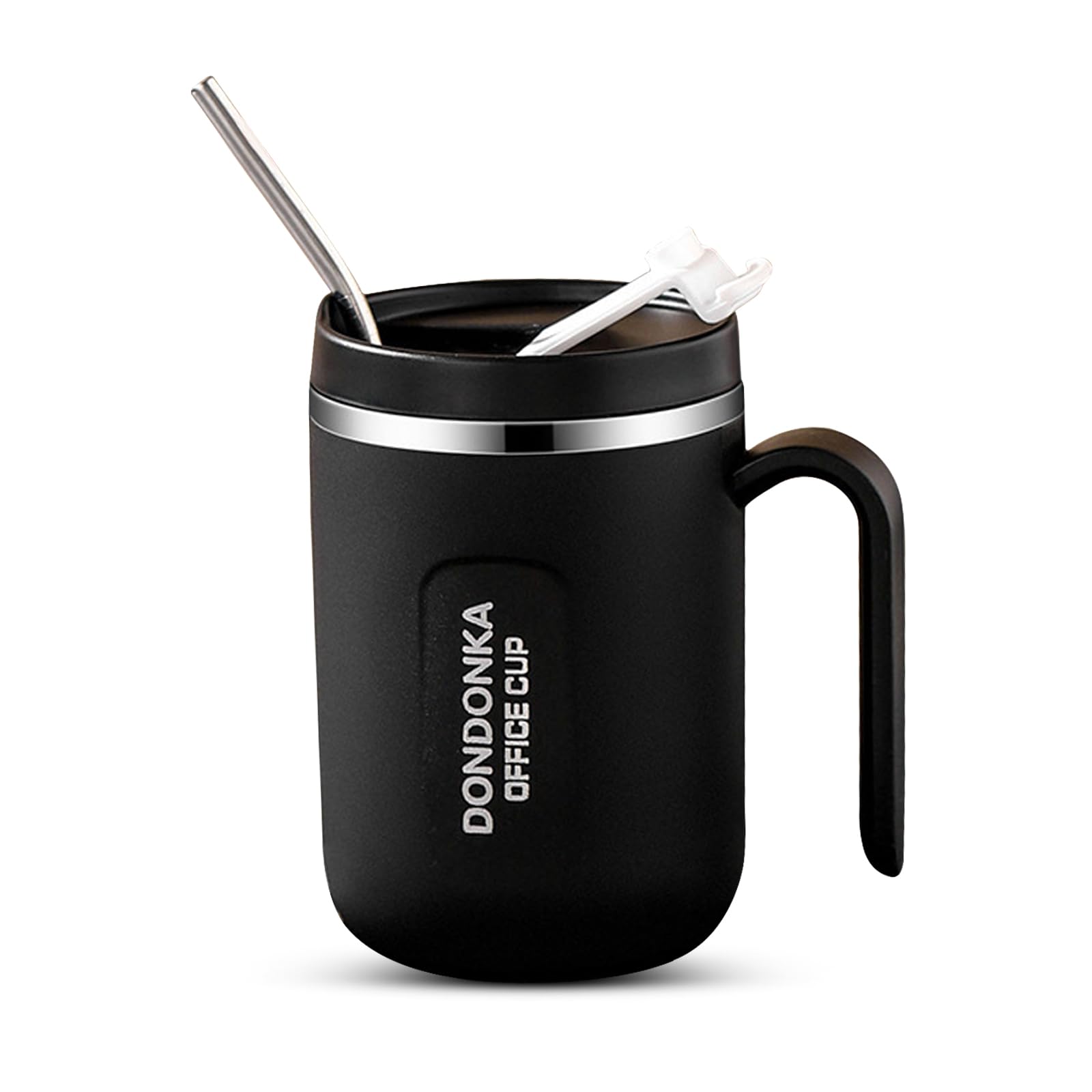 Mug Isotherme Kytpyi 500ml - Acier Inoxydable, Paille Incluse, Noir