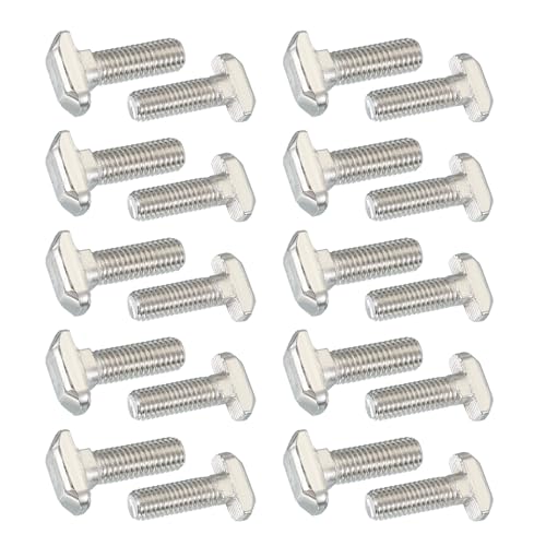 Image of PATIKIL M8 x 23 mm Thread T-Slot Bolts, 20 Pcs Drop-in Bolt Hammer Head T-Bolt Standard 8 mm Sliding Screw Stud for 40 Series Aluminum Extrusion Profile, Silver