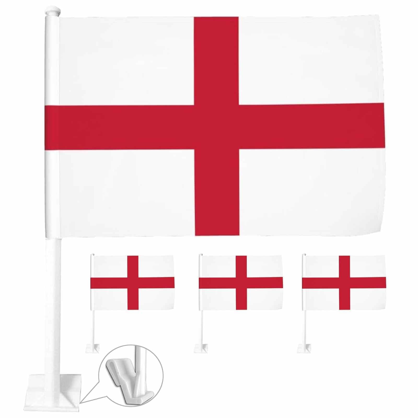 4 Pcs England 2026 World Cup Car Flag, 18x12 Inch Car Window Flag with Plastic Pole, Waterproof Polyester Football Auto Decoration for Football Party Fan Decor