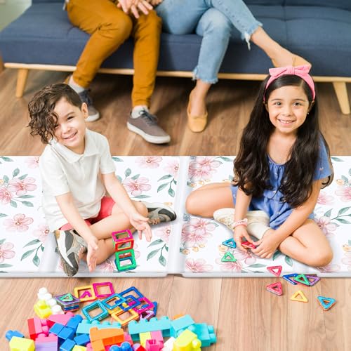 Image of Shellwei Vinyl Nap Mat Kid Preschool Daycare Sleep Mat,Flower | 1 inch Thickness, 45 inch x 19 inch x 1 inch, 4-section Softness Rest Mat, Suitable for Daycare Travel, and Home, Easy to Clean