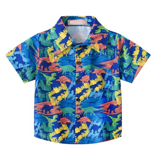 Toddler Boys Button Down Shirts Graphic Hawaiian Aloha Short Sleeve Dress Shirt Beach Tee Tops for Kids Summer