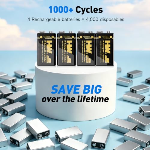 HW 9V Rechargeable Batteries 3600mWh Lithium 4 Pack with 4-Slot Charger - image 5