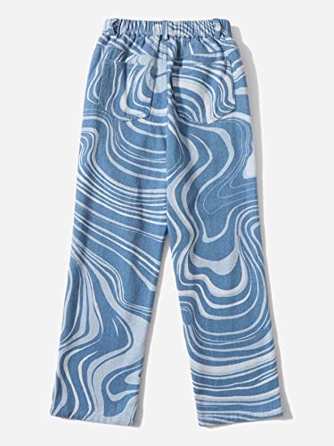 WDIRARA Girl's Graphic Tie Dye Elastic High Waisted Straight Leg Pocket Pants Jeans2